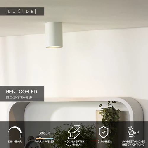 Lucide BENTOO-LED - Deckenstrahler - Ø 8 cm - LED Dim. - GU10 - 1x5W 3000K - Weiß - USP